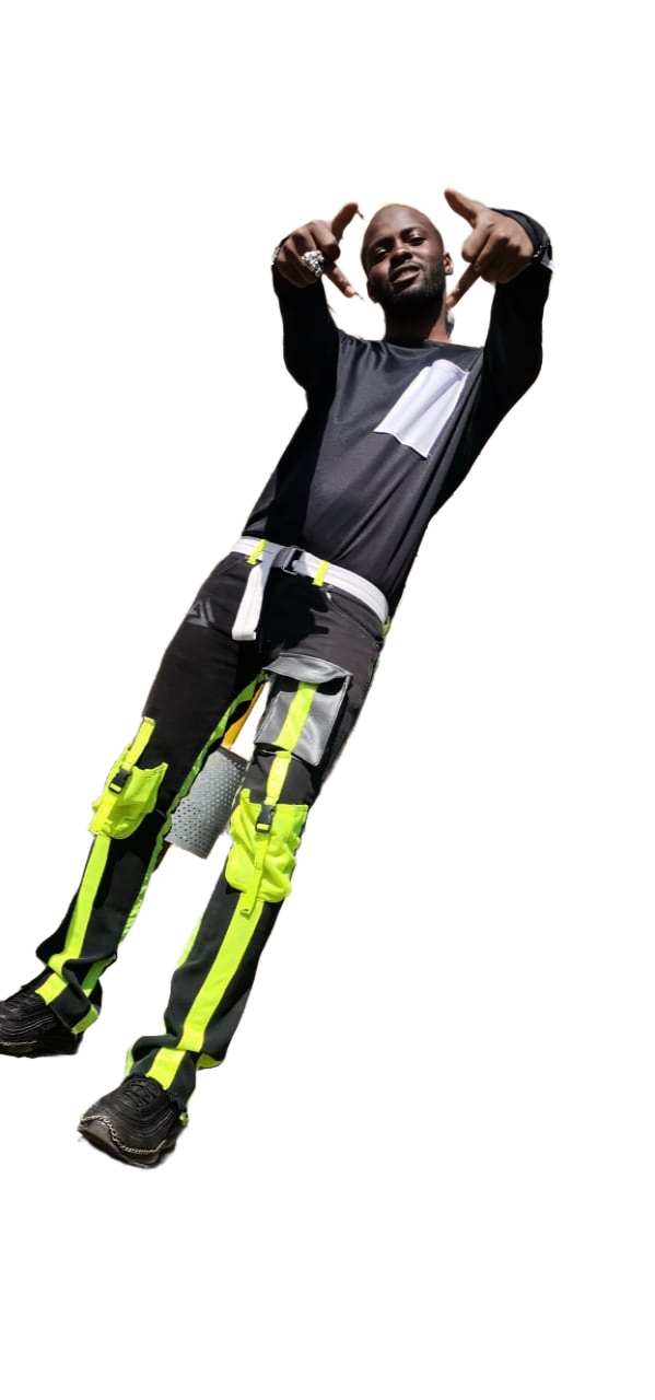 Neon Edge Long Sleeve Tee & Reflective Cargo Trousers (Black/Lime) - Alternate View